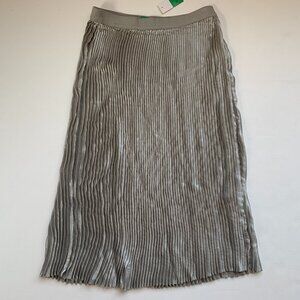 NWT DIP womens beige metallic silver elastic waist pleated skirt sz S New